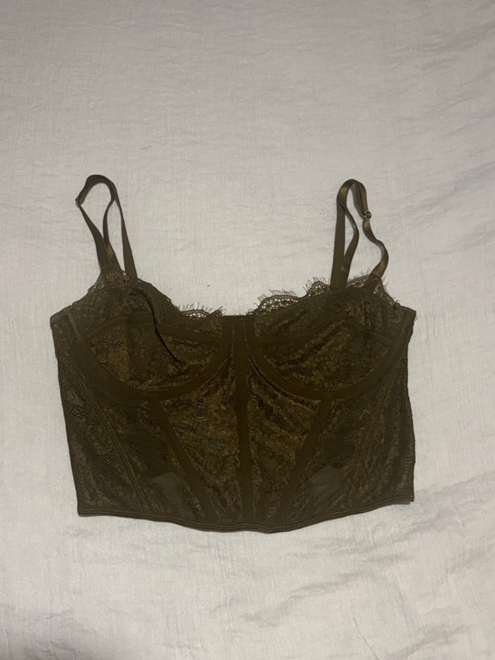Lace Longline Bralette in Olive Green